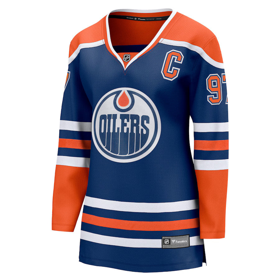 Fanatics Women's NHL Edmonton Oilers Connor McDavid Breakaway Home Jersey royal blue orange