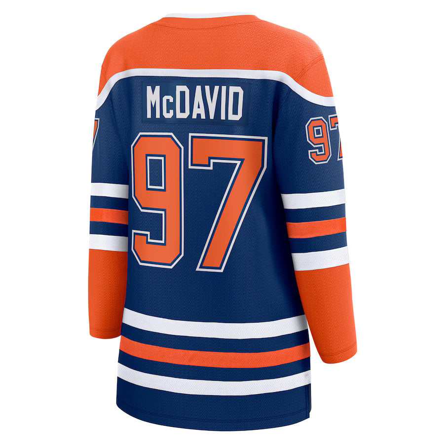 Fanatics Women's NHL Edmonton Oilers Connor McDavid Breakaway Home Jersey royal blue orange