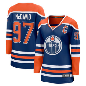 Fanatics Women's NHL Edmonton Oilers Connor McDavid Breakaway Home Jersey royal blue orange