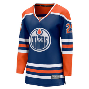 Fanatics Women's NHL Edmonton Oilers Leon Draisaitl Breakaway Home Jersey royal blue orange