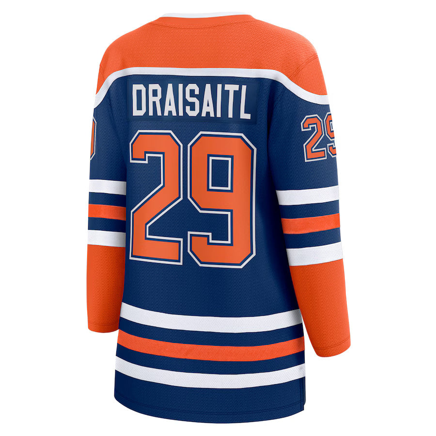 Fanatics Women's NHL Edmonton Oilers Leon Draisaitl Breakaway Home Jersey royal blue orange