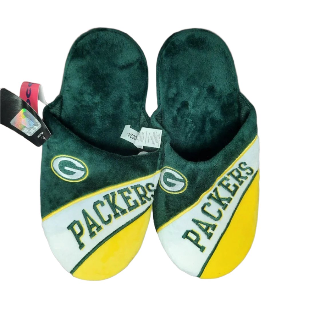 FOCO Men's NFL Green Bay Packers Action Curve Slippers Green White Yellow