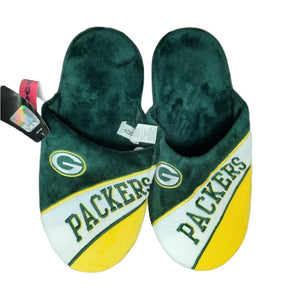 FOCO Men's NFL Green Bay Packers Action Curve Slippers Green White Yellow