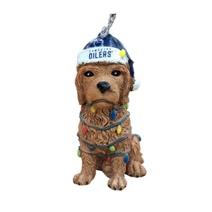 FOCO NHL Edmonton Oilers Dog with Lights Ornament brown blue
