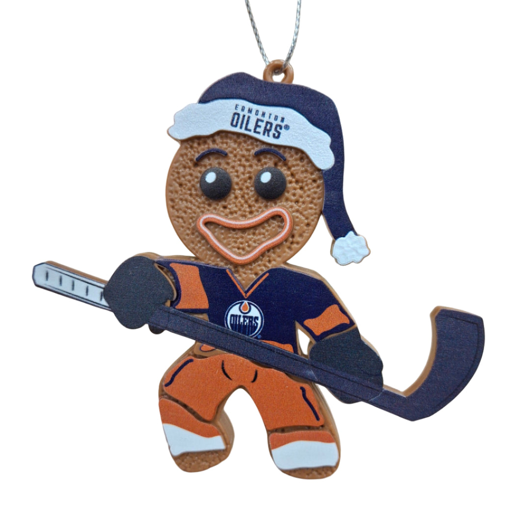 FOCO NHL Edmonton Oilers Gingerbread Man Ornament brown blue orange