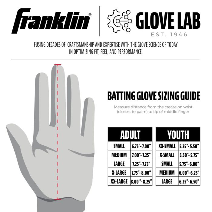 Franklin Youth 2nd Skinz Batting Gloves sizing