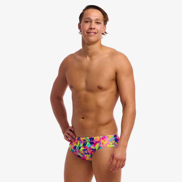 Funky Trunks Men's Seamed Swim Brief neon yellow/pink/blue