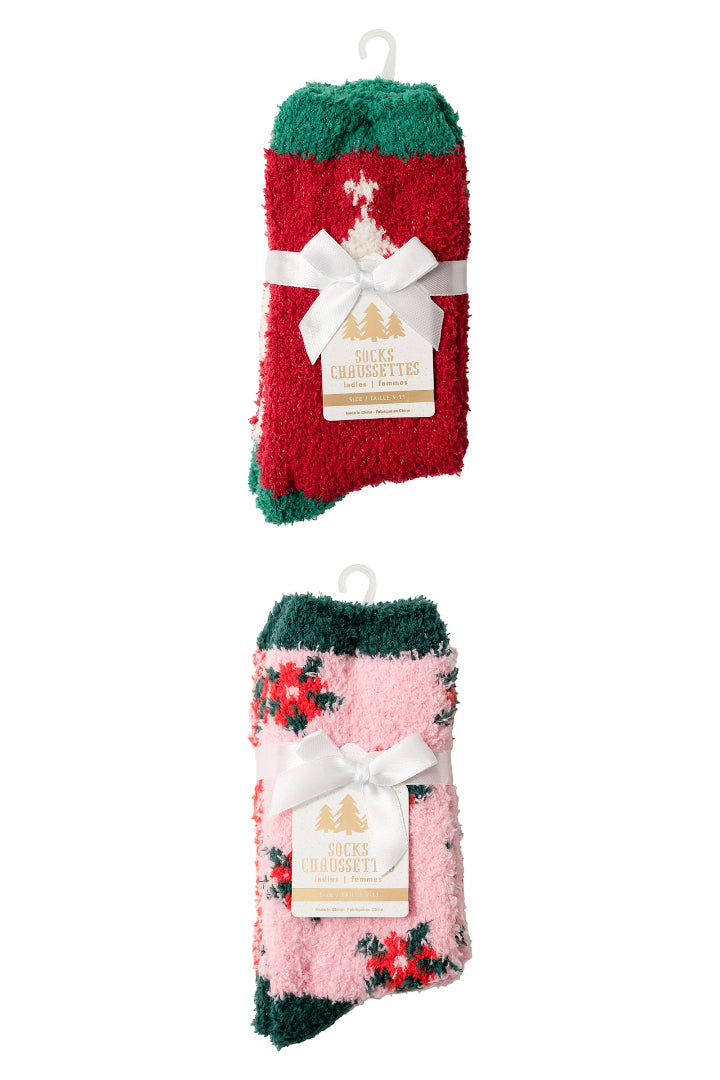 Gertex Women's Christmas 2 Pack Softie Crew Socks red pink