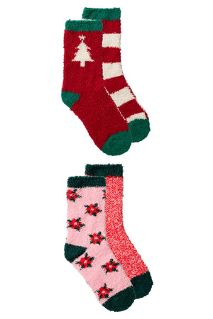 Gertex Women's Christmas 2 Pack Softie Crew Socks red pink