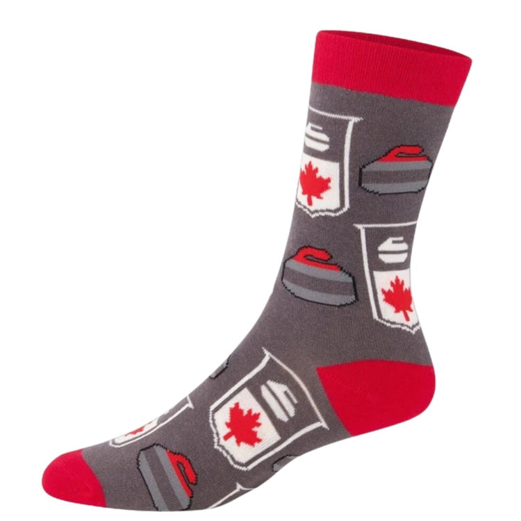 Goldline Designer Curling Socks grey with curling canada