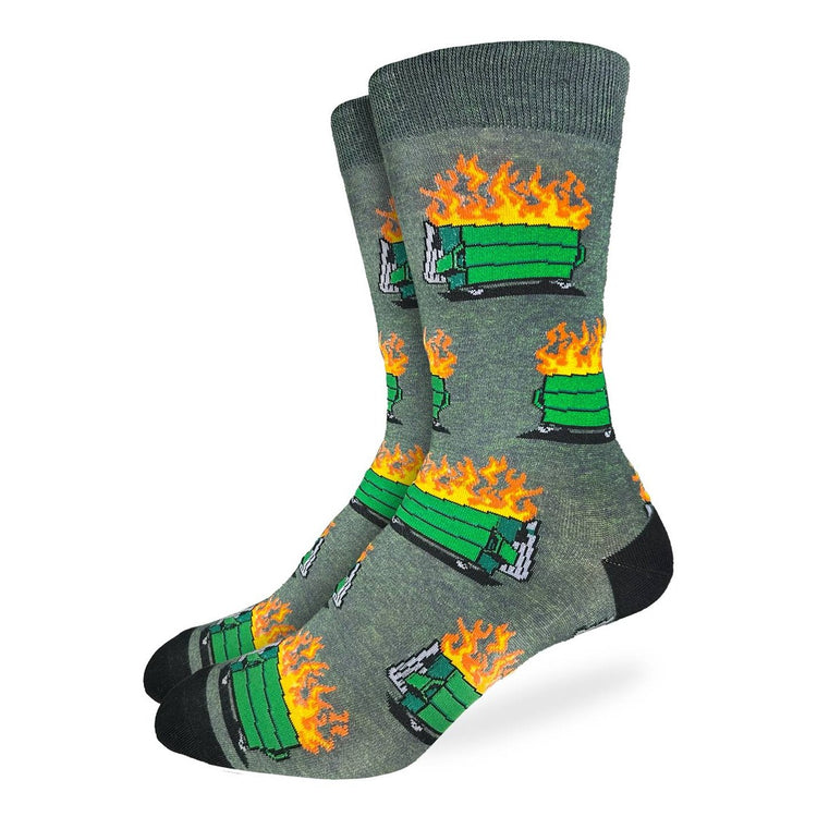Good Luck Sock Men's Crew Socks dumpster fire grey