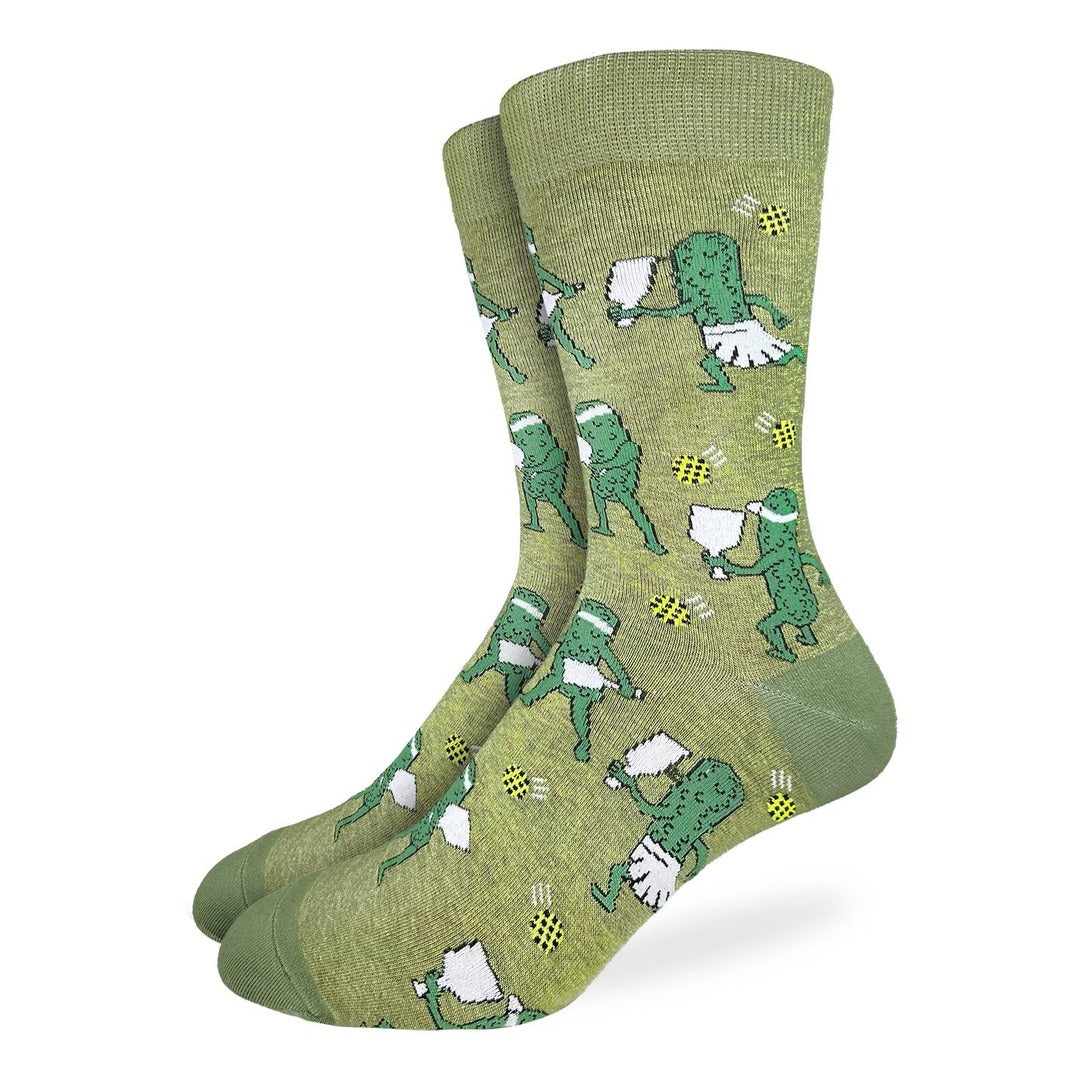 Good Luck Sock Men's Crew Socks Pickles Playing Pickleball green