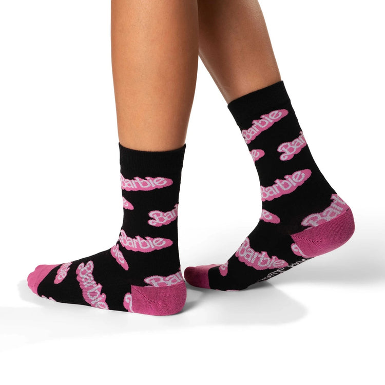 Good Luck Sock Women's Barbie Socks Black- Shoe Size 5-9 black/pink
