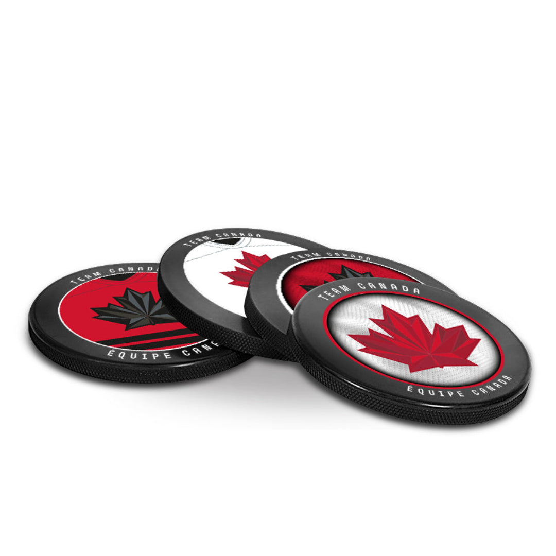 Inglasco Team Canada Olympic 2026 Hockey Puck Coasters 4-Pack