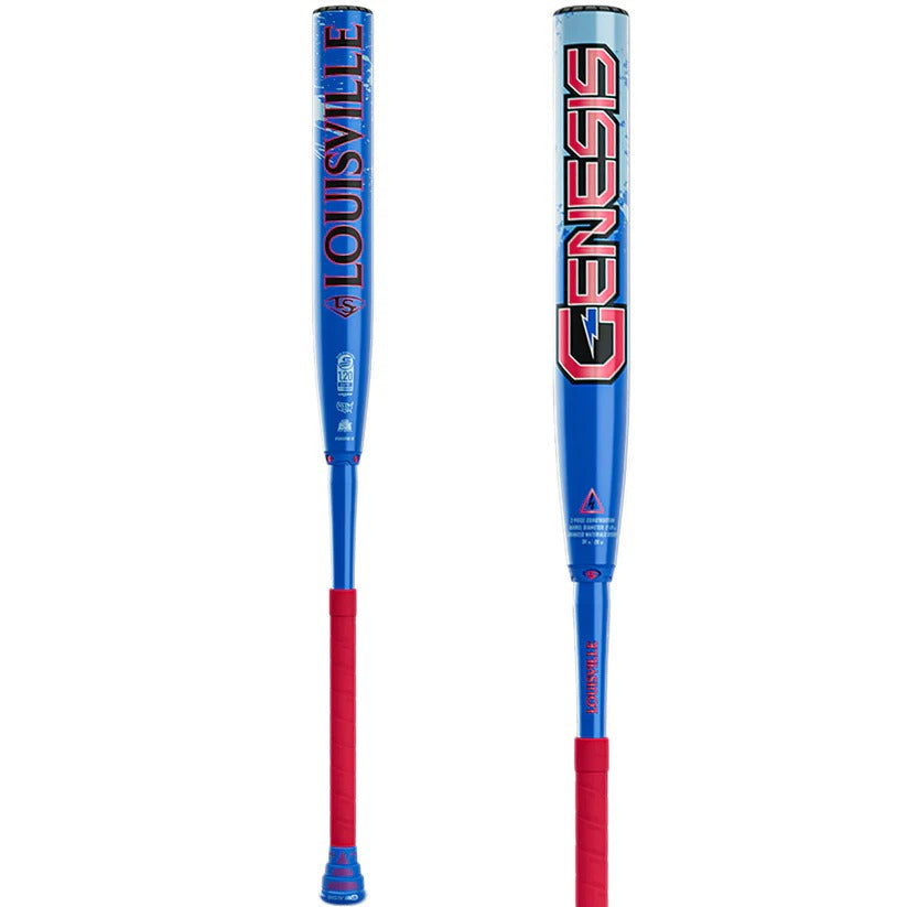 Louisville Genesis Splatter 2-Piece Balanced Slo-Pitch Bat blue/red