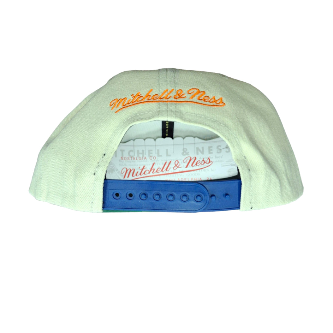Mitchell & Ness Men's NHL Edmonton Oilers Across The Board Flatbrim Snapback Hat Cream/Blue