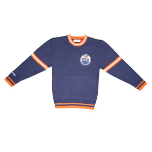 Mitchell &amp; Ness Men's NHL Edmonton Oilers Right Stripes Knit Sweater blue