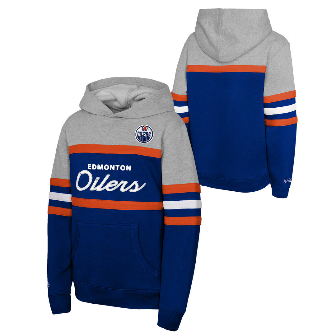 Mitchell & Ness Youth NHL Edmonton Oilers Head Coach Hoodie Blue Grey 2