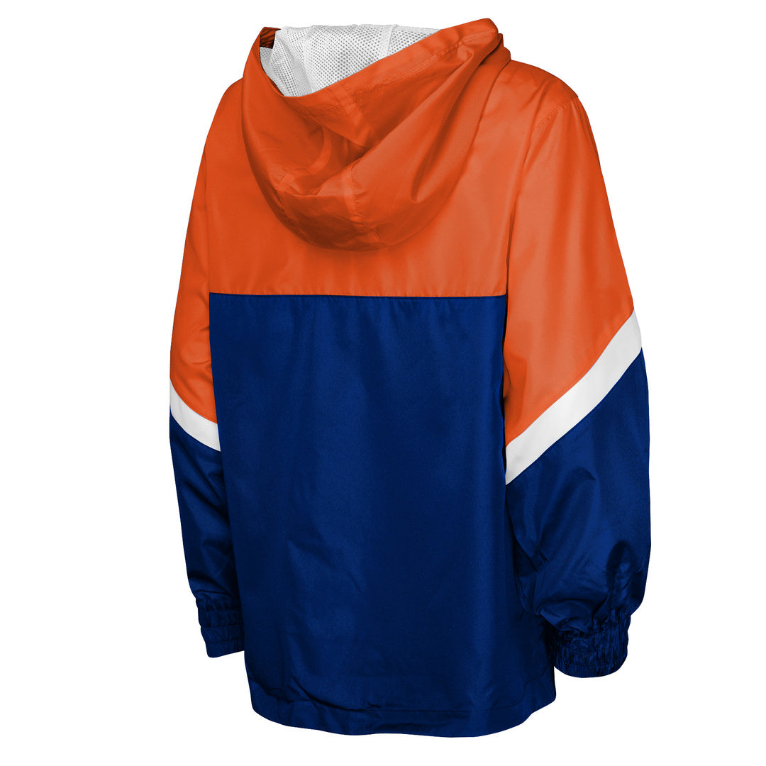 Mitchell &amp; Ness Youth NHL Edmonton Oilers Lightweight Anorack Jacket half zip 1/2 zip blue orange