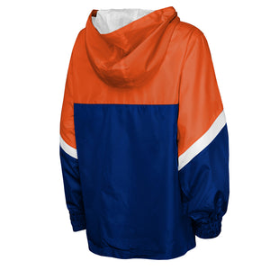 Mitchell &amp; Ness Youth NHL Edmonton Oilers Lightweight Anorack Jacket half zip 1/2 zip blue orange