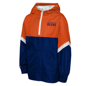Mitchell &amp; Ness Youth NHL Edmonton Oilers Lightweight Anorack Jacket half zip 1/2 zip blue orange
