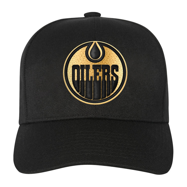 Mitchell &amp; Ness Youth NHL Edmonton Oilers Pre-Curved Pinned Gold Hat black