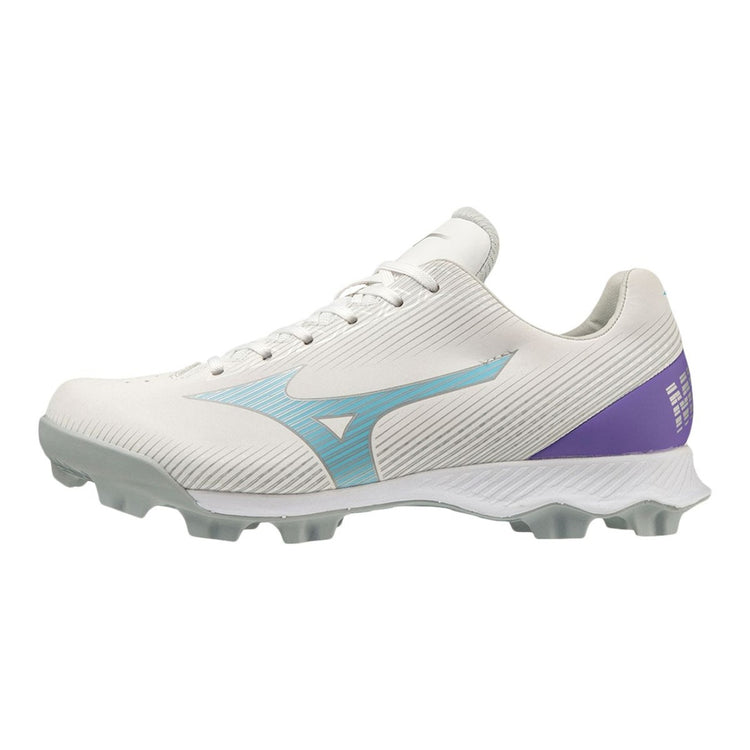 Mizuno Junior Wave Finch LightRevo Rubber Softball Cleat white/purple/teal