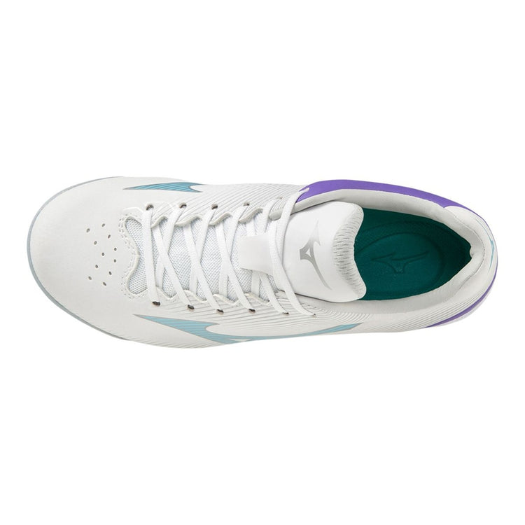 Mizuno Junior Wave Finch LightRevo Rubber Softball Cleat white/purple/teal