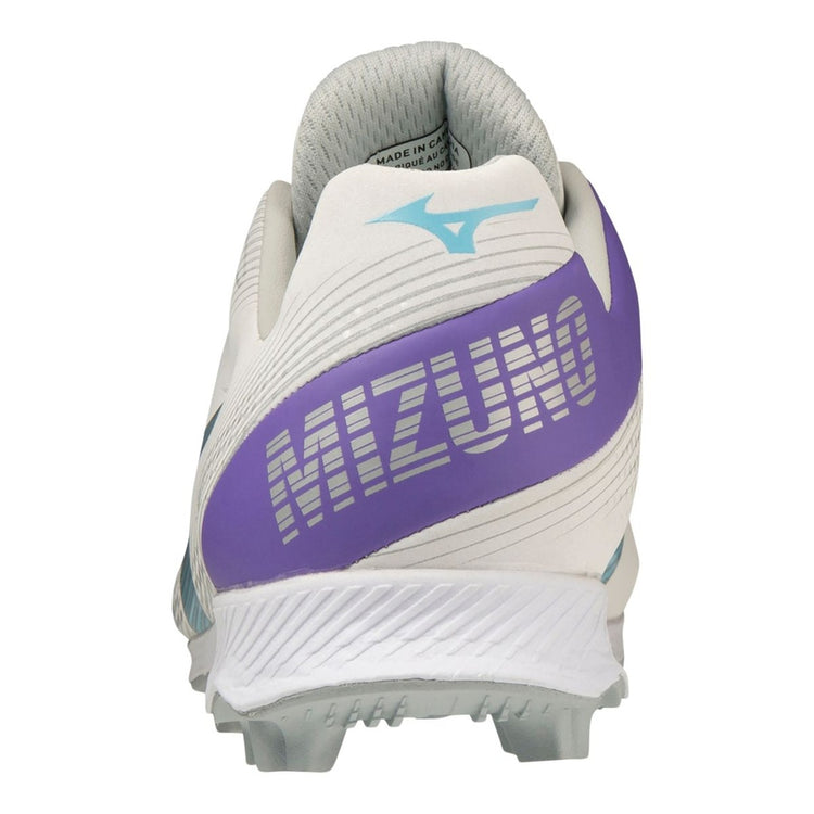 Mizuno Junior Wave Finch LightRevo Rubber Softball Cleat white/purple/teal