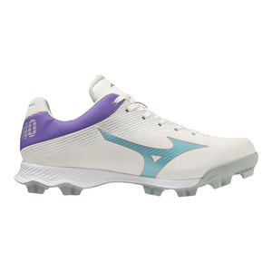 Mizuno Junior Wave Finch LightRevo Rubber Softball Cleat white/purple/teal