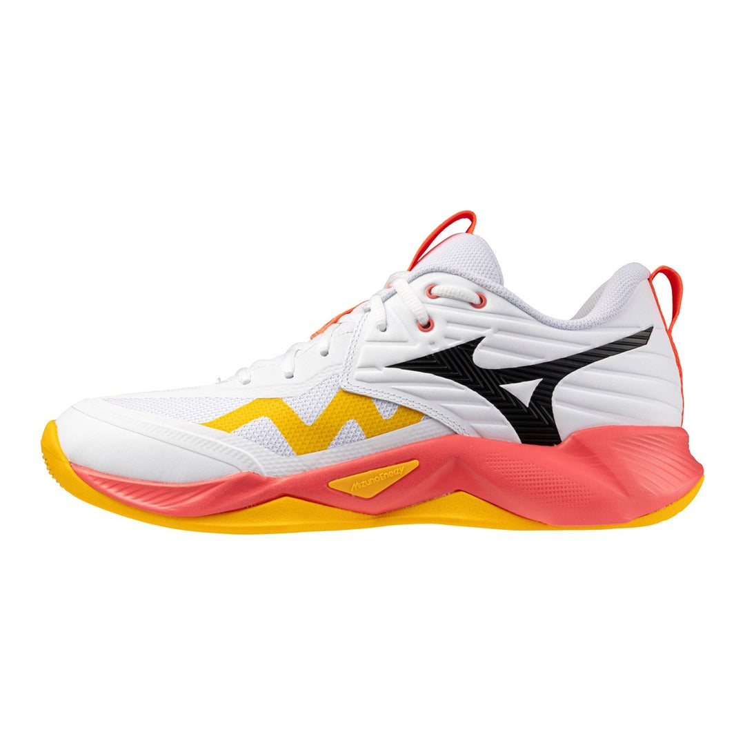 Mizuno Senior Momentum 4 Pro Volleyball Shoes white fiery coral pink yellow
