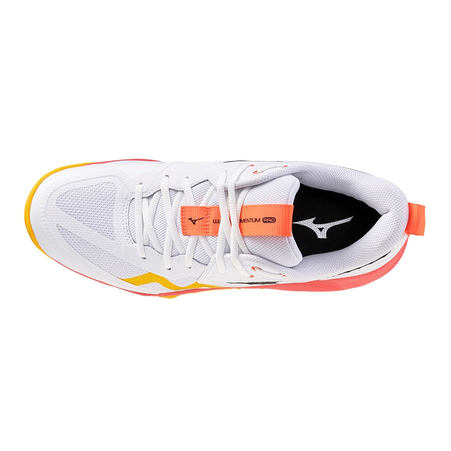 Mizuno Senior Momentum 4 Pro Volleyball Shoes white fiery coral pink yellow