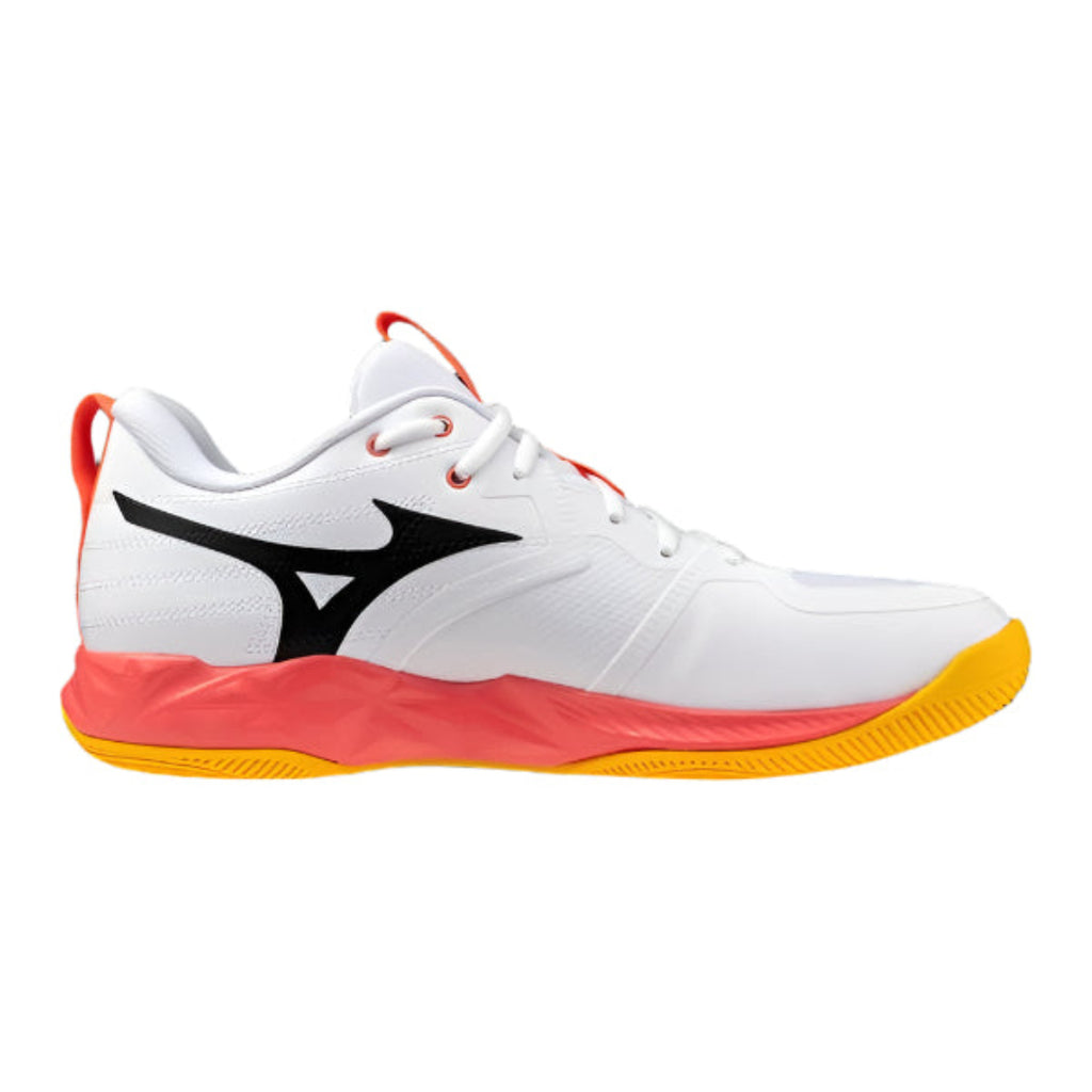 Mizuno Senior Momentum 4 Pro Volleyball Shoes white fiery coral pink yellow
