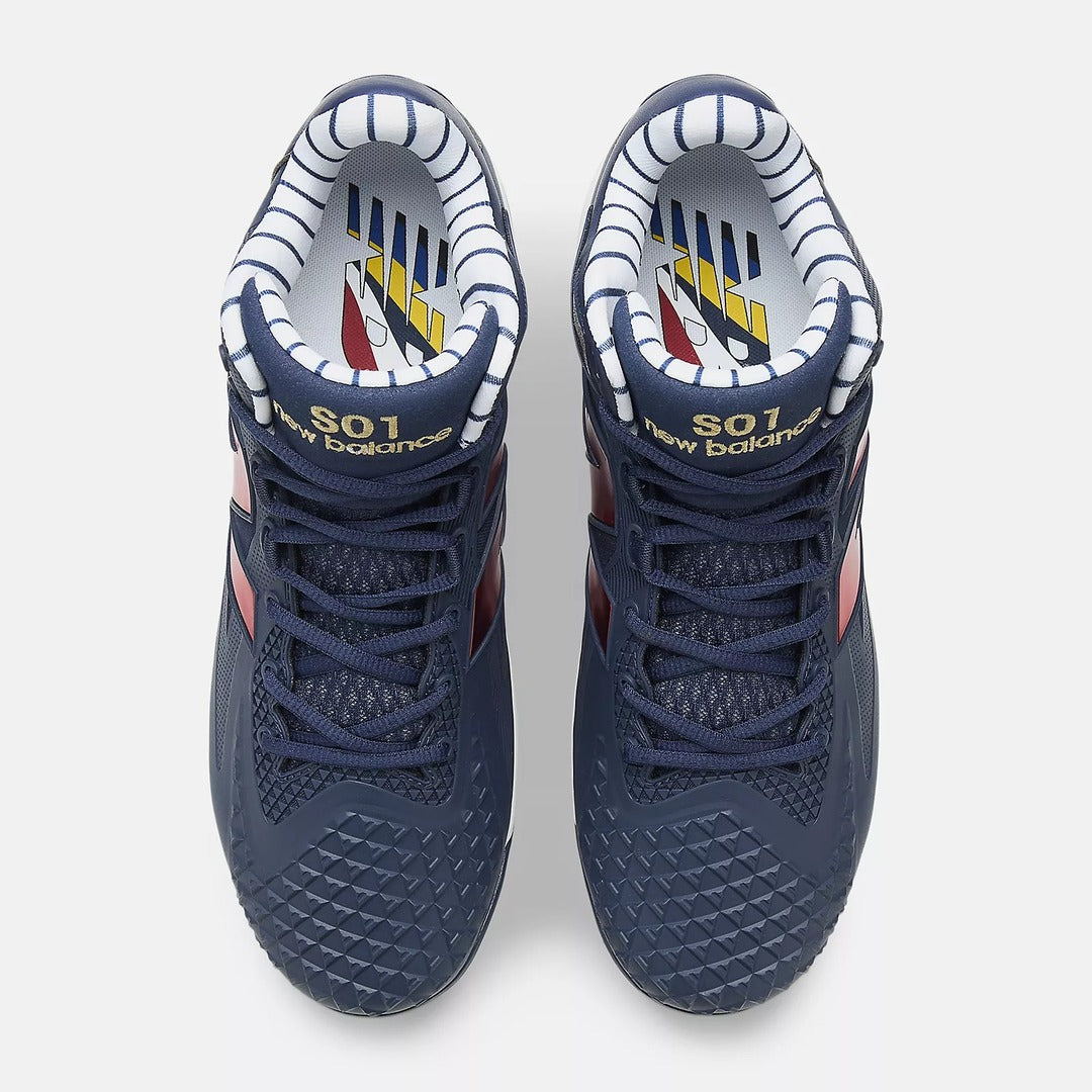 New Balance Senior FuelCell Ohtani V1 Mid Metal Baseball Cleats navy blue/ red logo