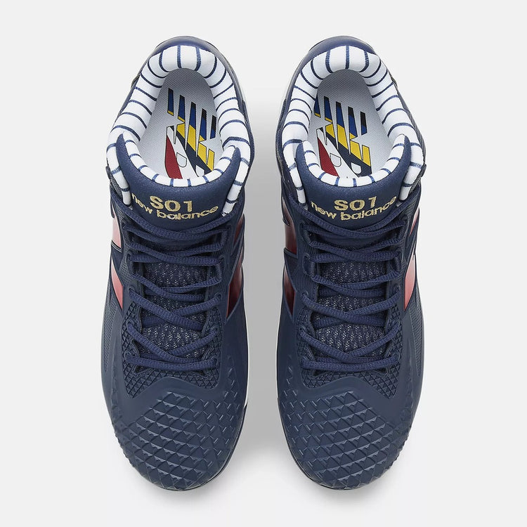 New Balance Senior FuelCell Ohtani V1 Mid Metal Baseball Cleats navy blue/ red logo
