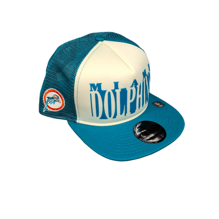 New Era Men's NFL Miami Dolphins '25 950 A-Frame foam Team Cutout Hat White/Aqua teal