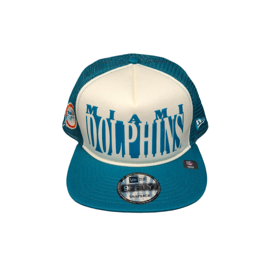 New Era Men's NFL Miami Dolphins '25 950 A-Frame foam Team Cutout Hat White/Aqua teal