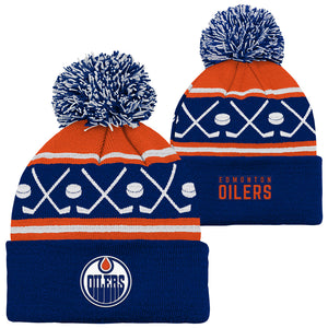 NHL Branded Infant Edmonton Oilers Face-Off Cuffed Pom Knit Toque Blue/Orange