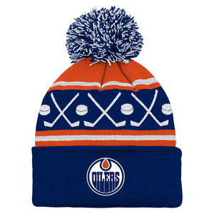 NHL Branded Infant Edmonton Oilers Face-Off Cuffed Pom Knit Toque Blue/Orange