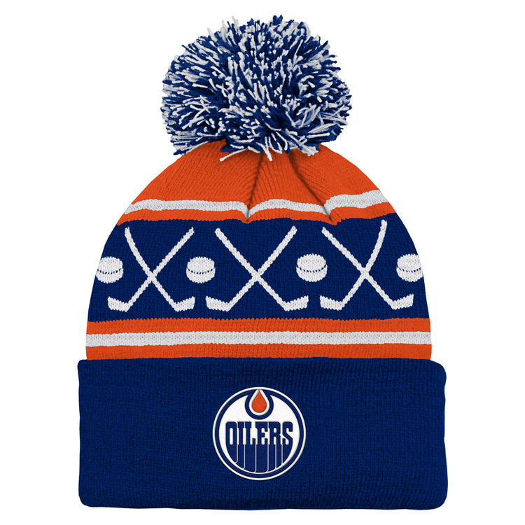 NHL Branded Infant Edmonton Oilers Face-Off Cuffed Pom Knit Toque Blue/Orange