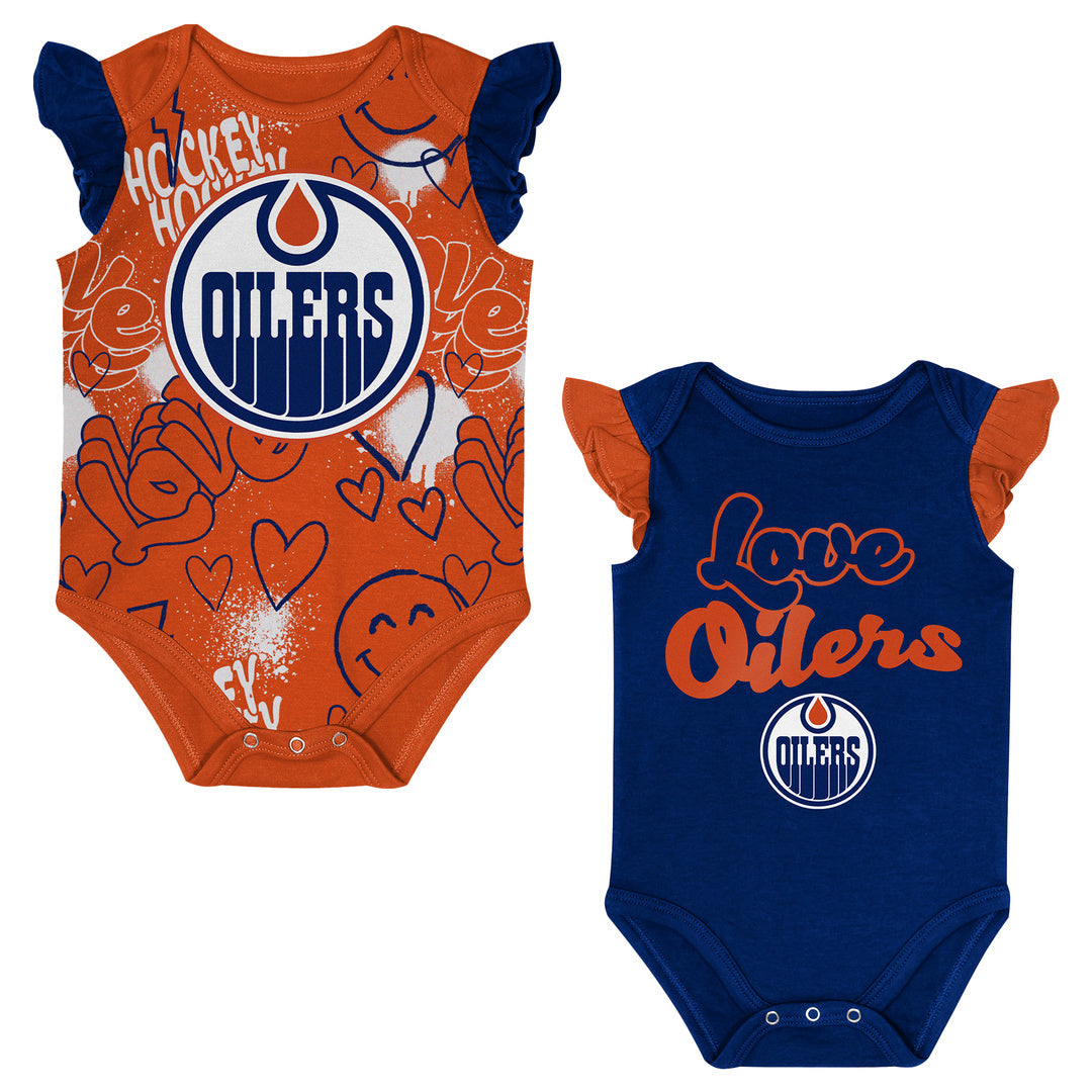 NHL Branded Infant Edmonton Oilers Team Star 2-Pack Creeper Set orange blue
