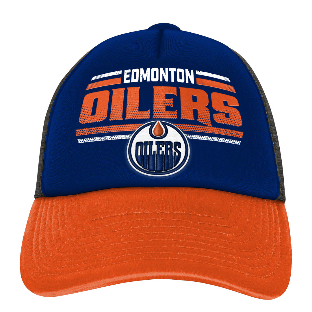 NHL Branded Youth Edmonton Oilers Essentials Trucker Hat Blue/Orange/Black