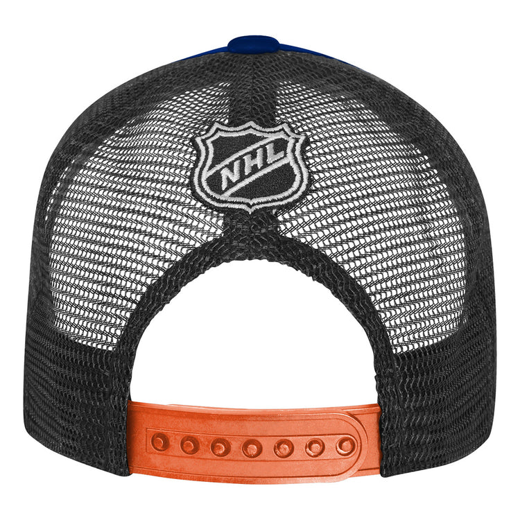 NHL Branded Youth Edmonton Oilers Essentials Trucker Hat Blue/Orange/Black