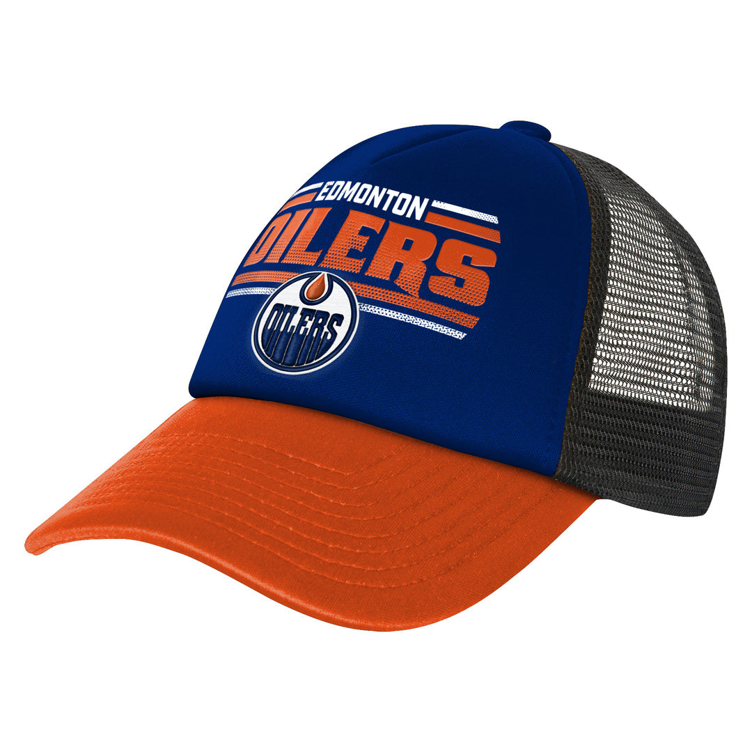 NHL Branded Youth Edmonton Oilers Essentials Trucker Hat Blue/Orange/Black