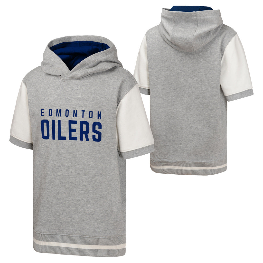 NHL Branded Youth Edmonton Oilers Line-Up Short Sleeve Hoodie grey cream white