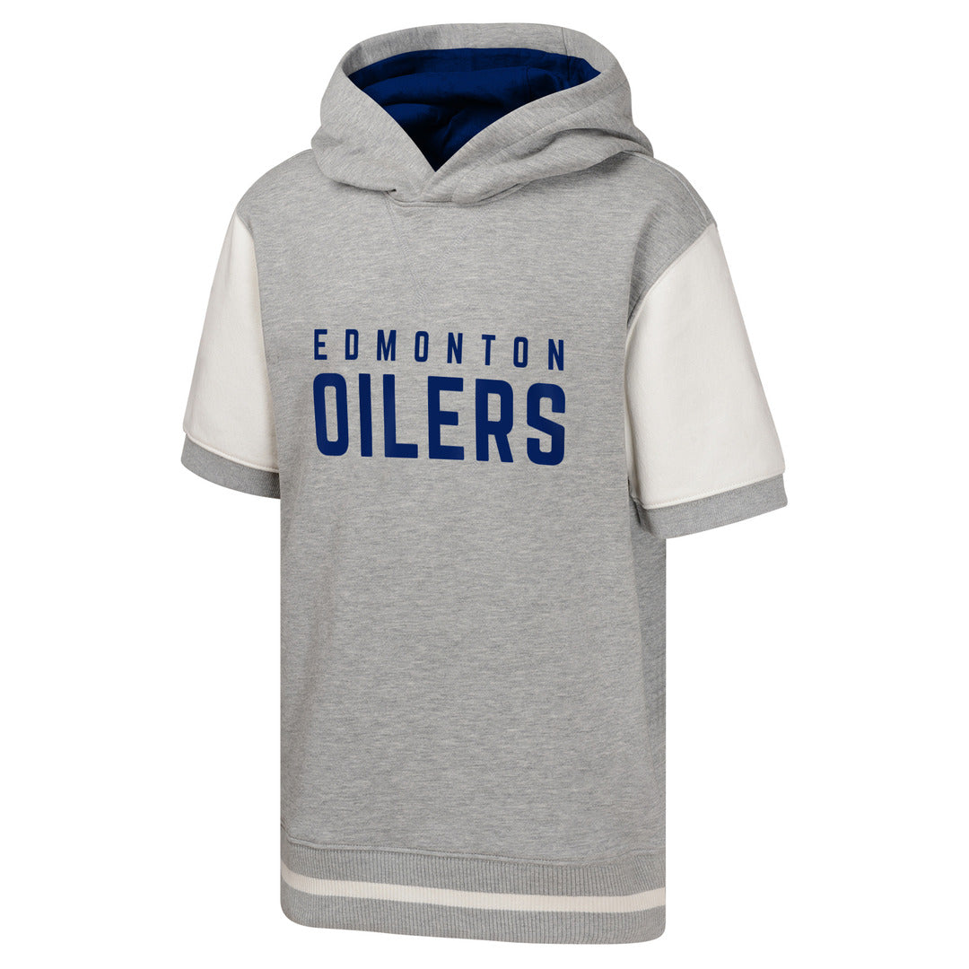 NHL Branded Youth Edmonton Oilers Line-Up Short Sleeve Hoodie grey cream white