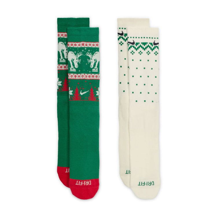 Nike Everyday Plus Christmas Crew Socks 2-Pack green cream white