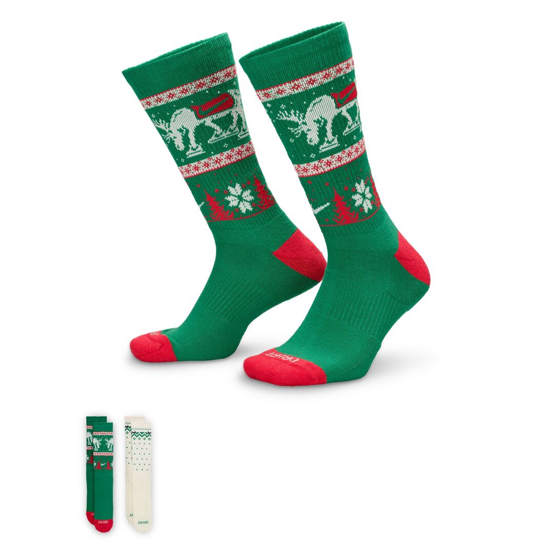 Nike Everyday Plus Christmas Crew Socks 2-Pack green cream white