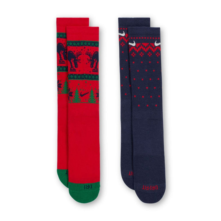 Nike Everyday Plus Christmas Crew Socks 2-Pack red navy blue