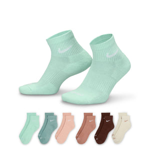 Nike Everyday Plus Cushioned Ankle Socks 6-Pack multi green pink brown beige